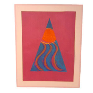 Abstract Geometric Pastel Oil Artwork on Paper 14x11 Unframed Artist Unknown